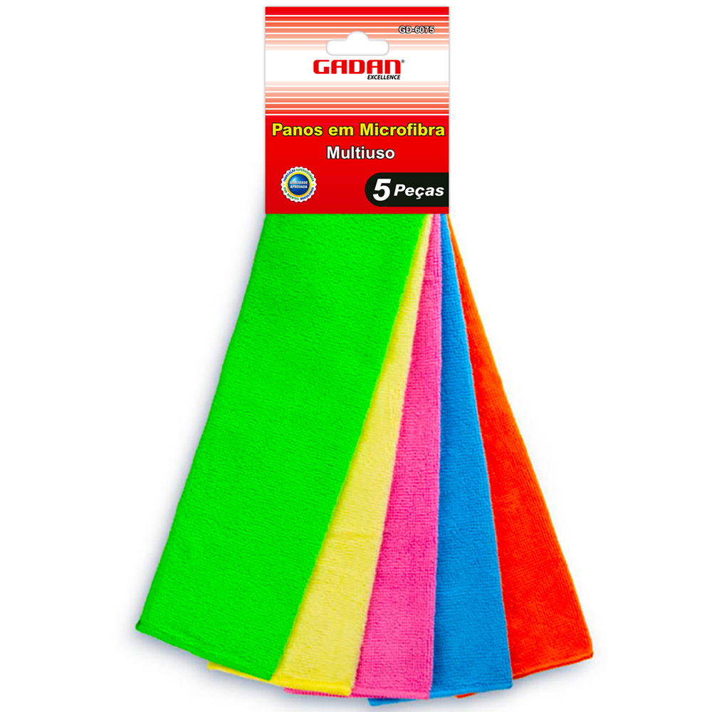 Kit 5 Panos de Microfibra 35x35cm Multiuso Limpeza Automotiva Casa Alta Absorção